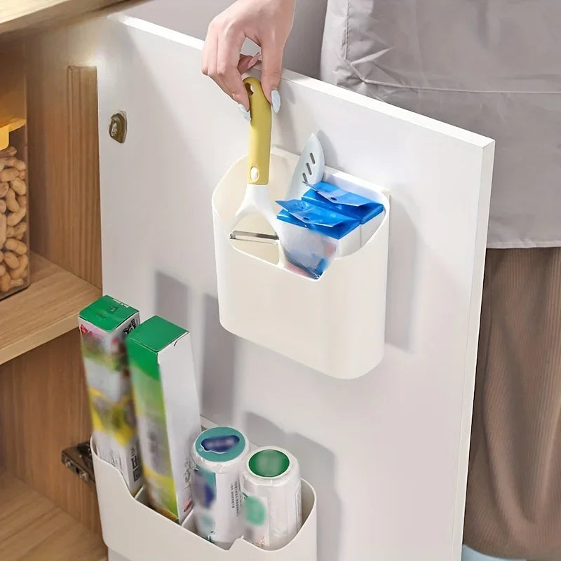 rangement adhésif mural blanc minimaliste porte sacs cuisine épices papier ustensiles toilette moderne