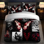 ensemble literie gothique papillons roses crânes noir rouge lit double lavable machine invisible motifs