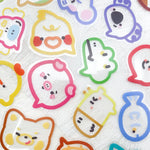 autocollants multicolores dessins animés sourires formes géométriques cartoon adhésif 50 pièces étiquettes transparentes amusantes