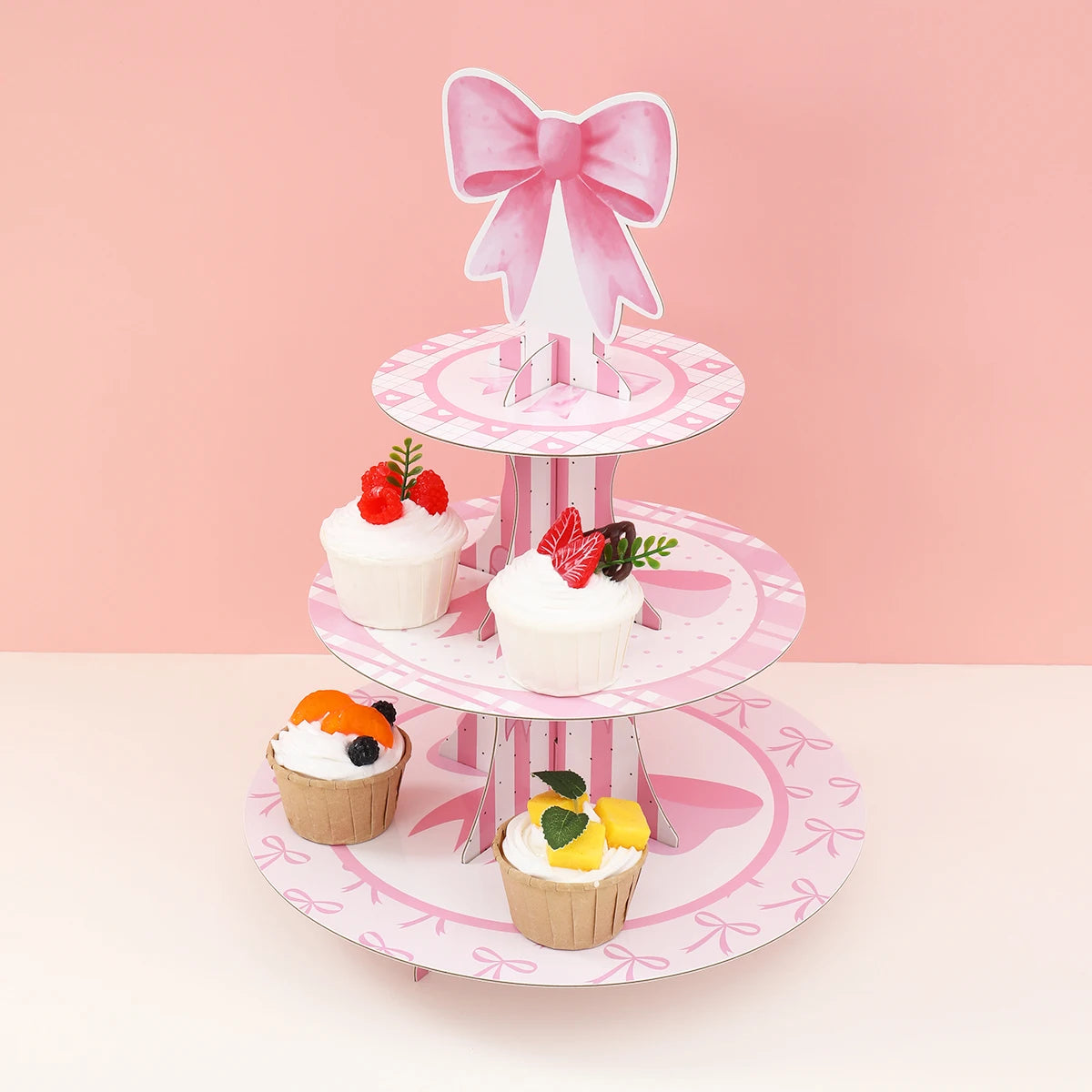 support cupcakes rose festif rayures rubans blanc anniversaire mariage décoration festive