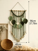 macramé mur vert olive feuilles cœur franges boho décoration murale ornement maison