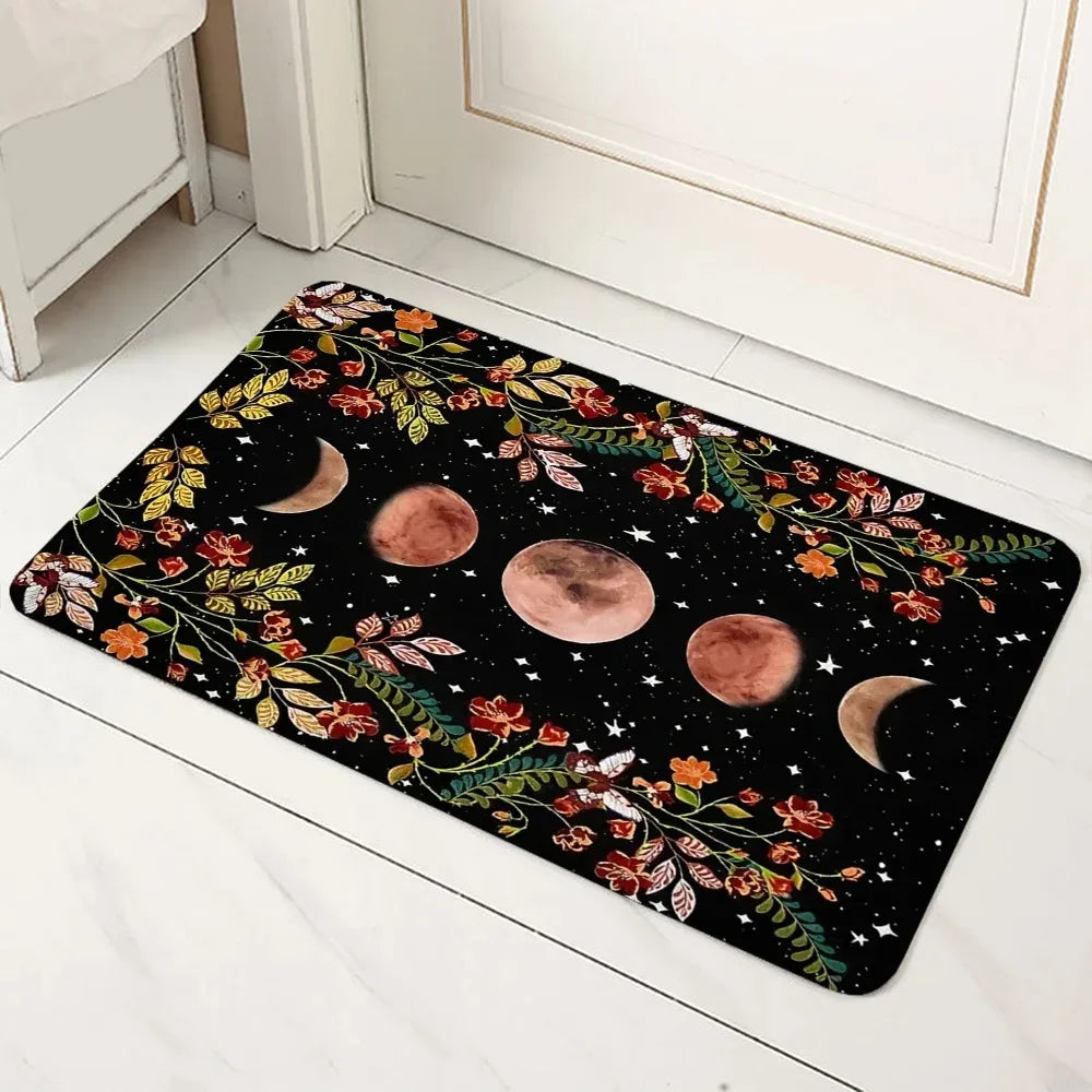 tapis sol boho mystique lune soleil fleurs géométrique bleu orange noir rose blanc