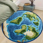 tapis rond relief 3d continents bleu vert beige moderne antidérapant polyester insonorisation chambre