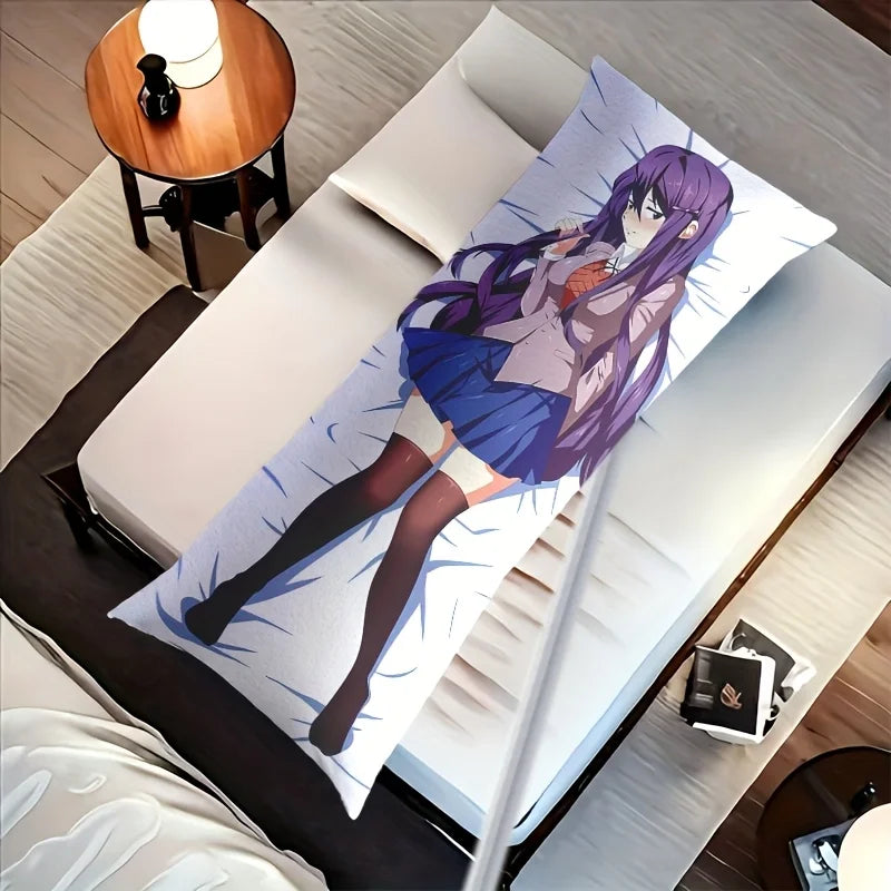 coussin corps anime violet personnages féminins détaillés blanc bleu beige nuit