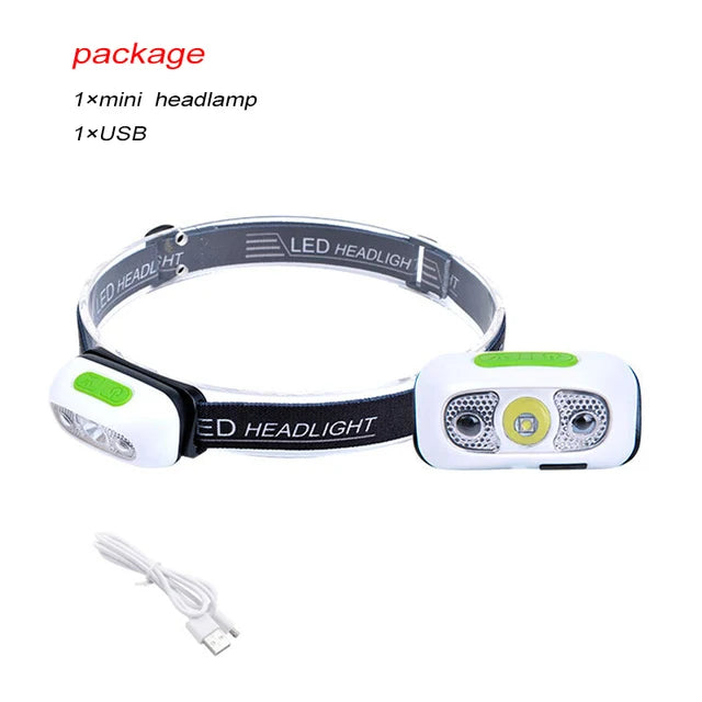 lampe frontale led rechargeable usb tissu imprimé noir ceinture ajustable camping