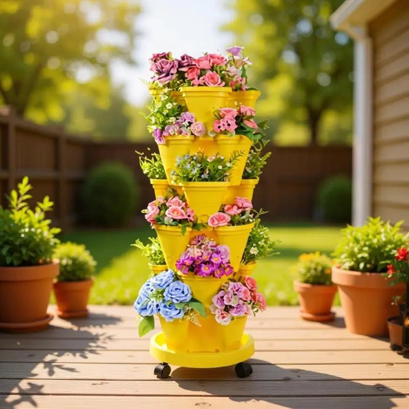 jardinière verticale empilable pots fleurs coniques roulettes mobiles moderne pratique