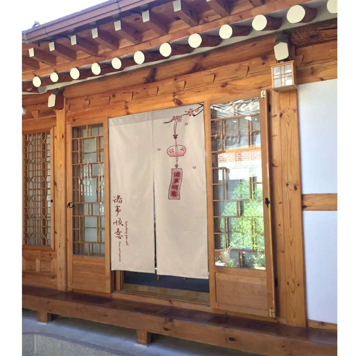 rideau porte japonais motif fleurs cerisier opacité traditionnel beige clair intérieur maison