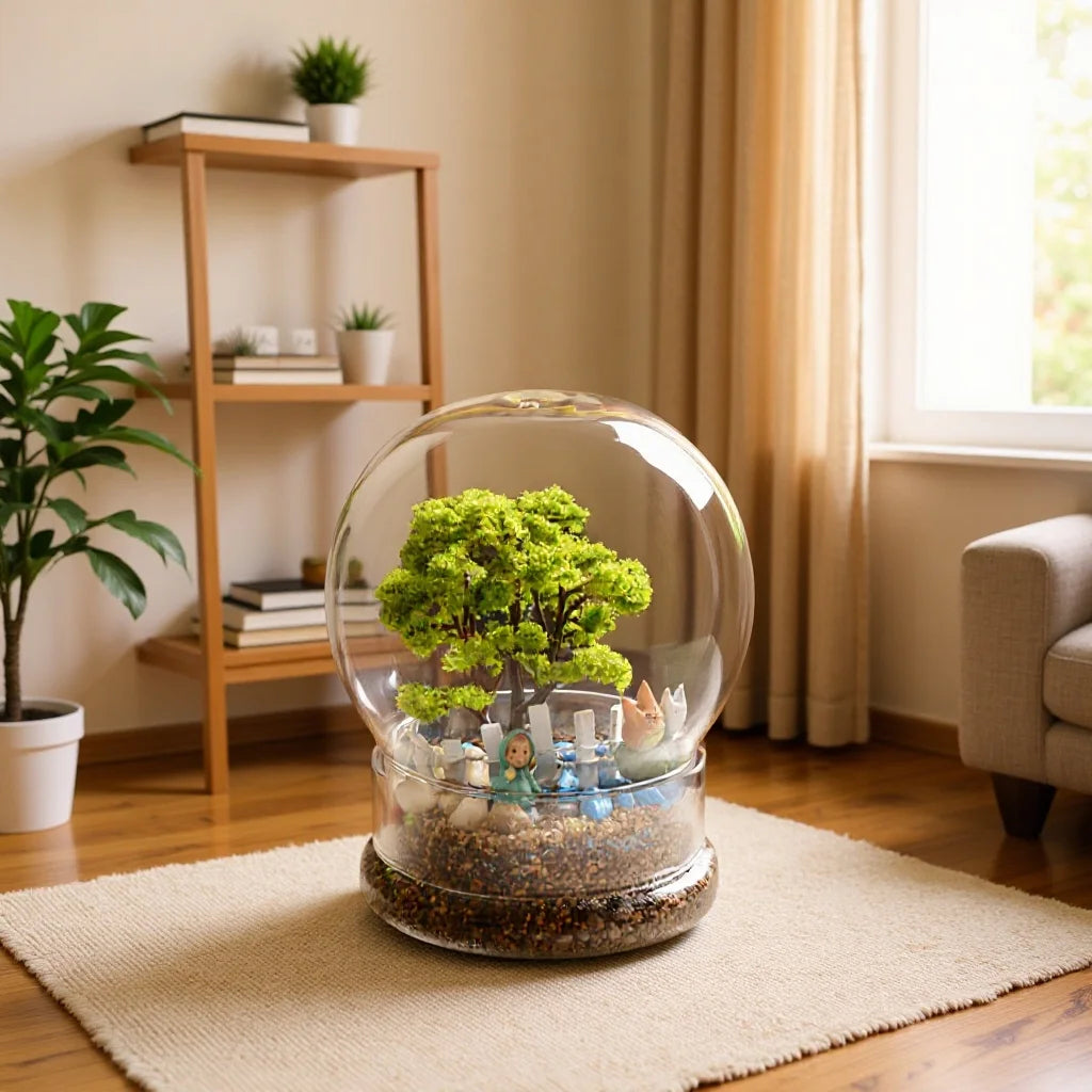 vase verre transparent terrarium miniature décoration arbre figurines fleurs