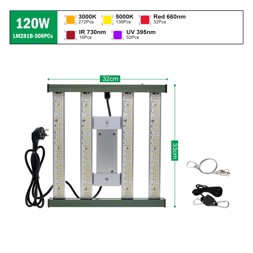lampe culture plantes led 120w 200w 320w spectre complet interrupteur alu moderne vert blanc