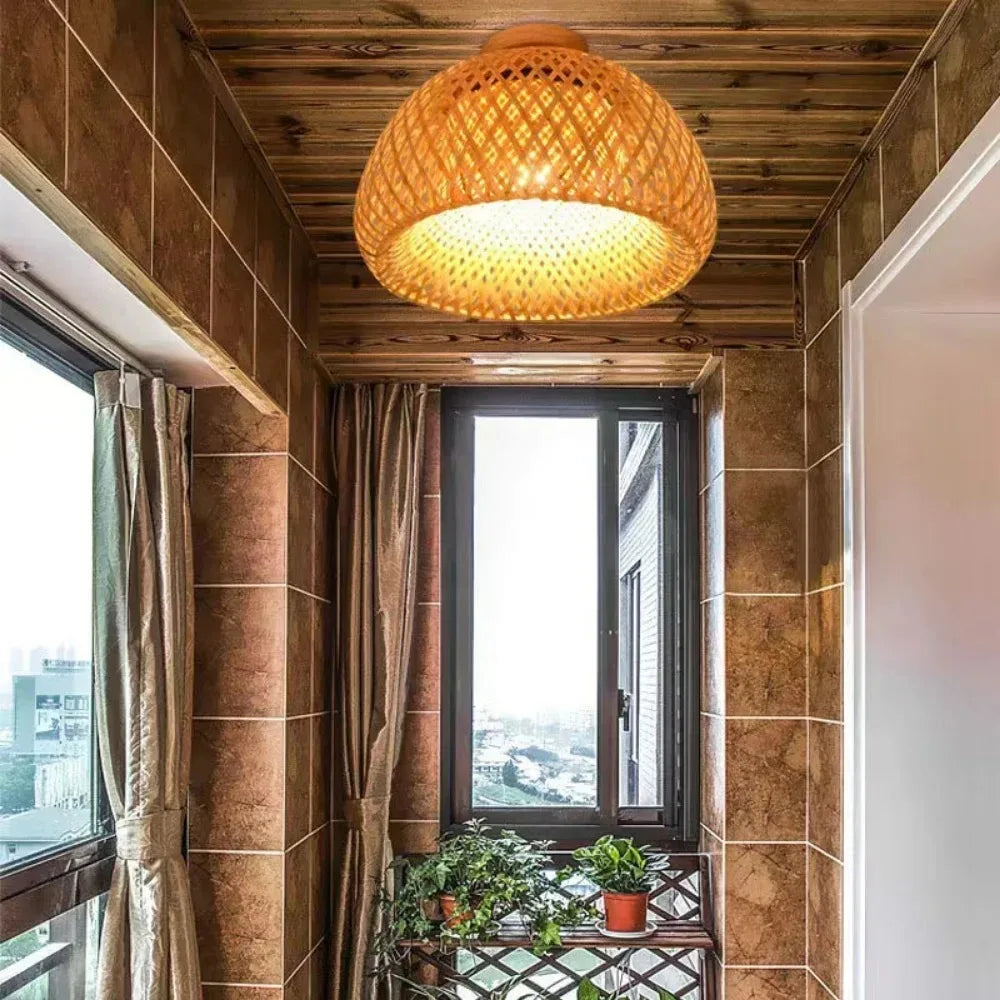 lampe suspendue rotin naturelle moderne bambou géométrique cuisine salon vieux