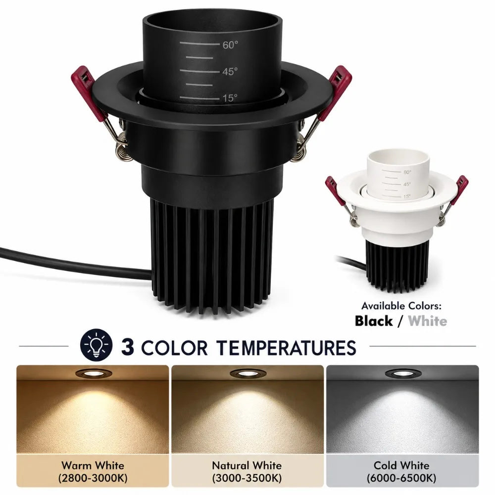 spot led noir réglable angle faisceau 15 45 60 modernes clips ressort 7w