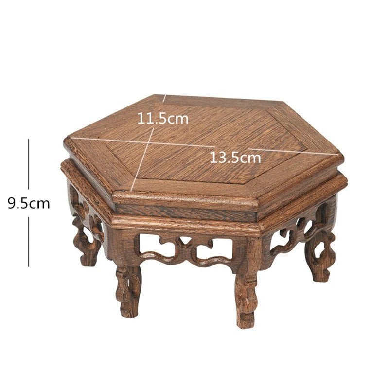 support présentation bois marron foncé figurines moines feng shui artisanal