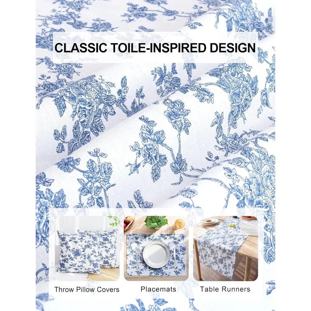 tissu toile jouy motifs floraux blanc bleu classique opale ameublement couturePATCHWORK