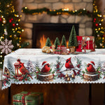 nappe table noël oiseaux houx cloches festive traditionnelle imperméable polyestre blanc rouge verte