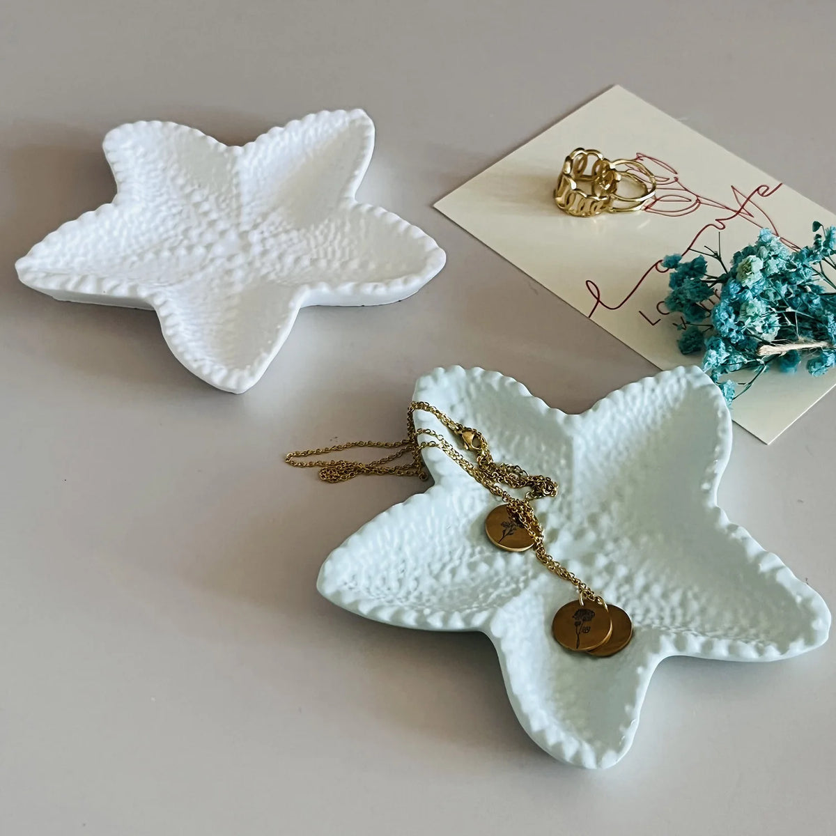 moule silicone étoile mer bijoux rangement porte savon décoration intérieure bohème texture marine blanc