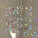 décoration murale cristal transparent multicolore lune soleil étoiles coeurs artisanal