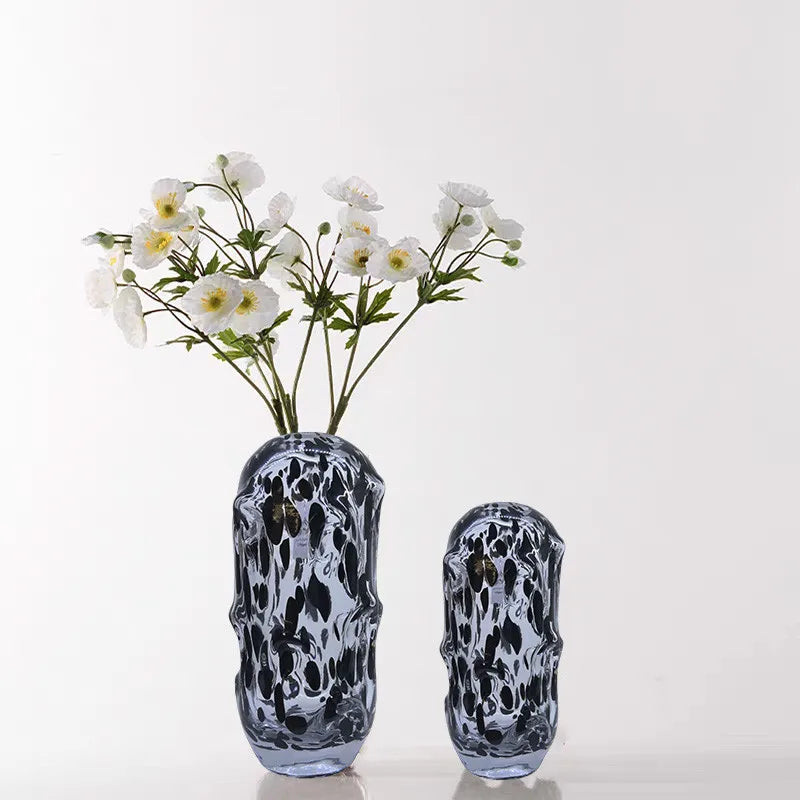 vases modernes transparents colorés points ondulés marron vert noir bleu