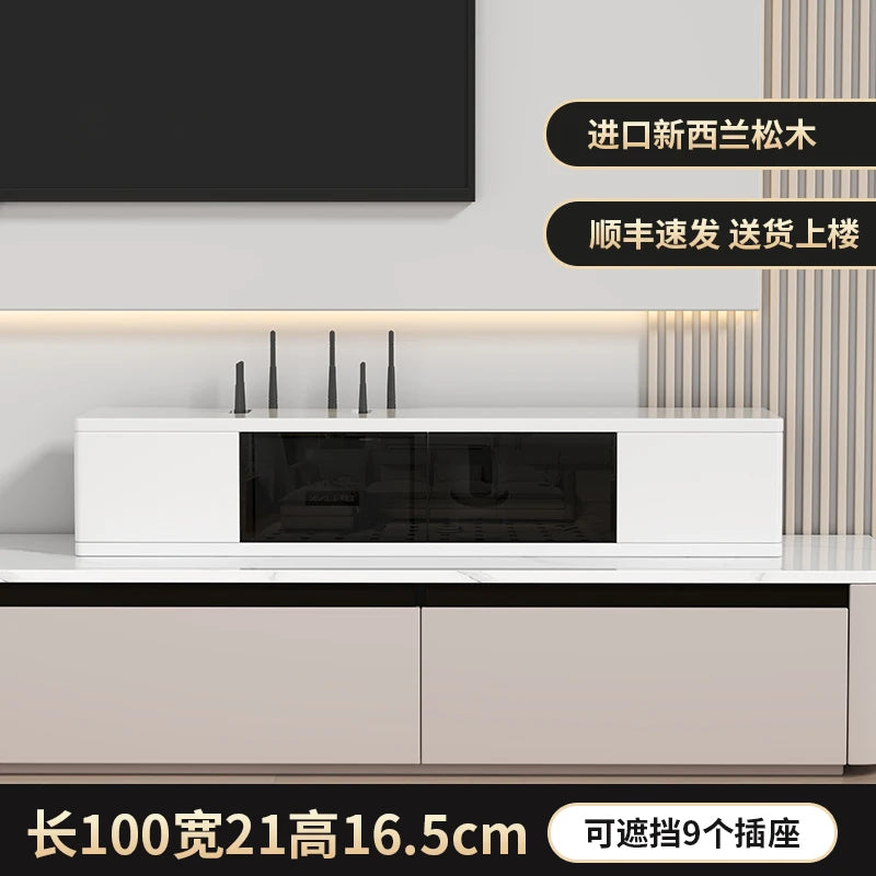 boîte rangement routeur wifi noir blanc moderne organisation living room.storage