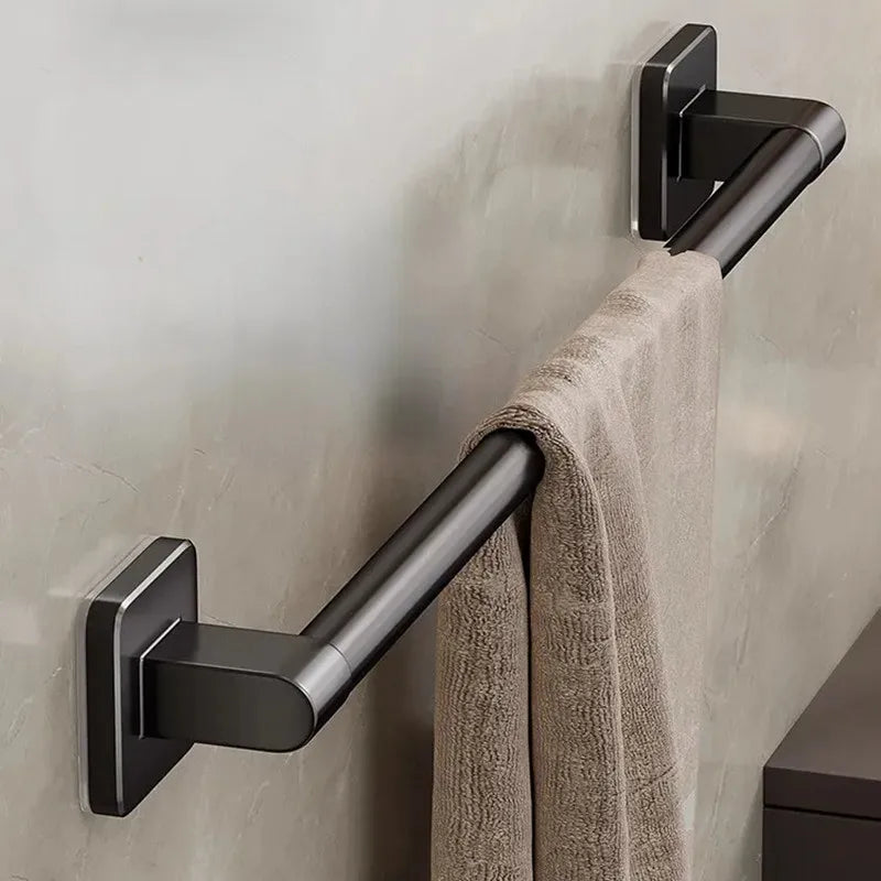 porte serviettes mural adhésif gris lisse moderne salle bain support rangement barre horizontale fixe
