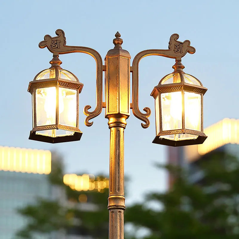 lampe rue classique vintage deux lanternes led noir doré ornements métalliquesextérieur ip65 flux lumineux