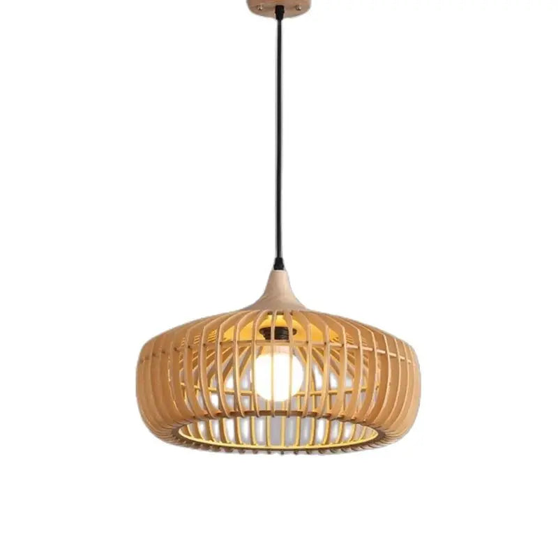 suspension lumineuse bois beige clair moderne minimaliste câble noir ajouré conique chambre salon étude