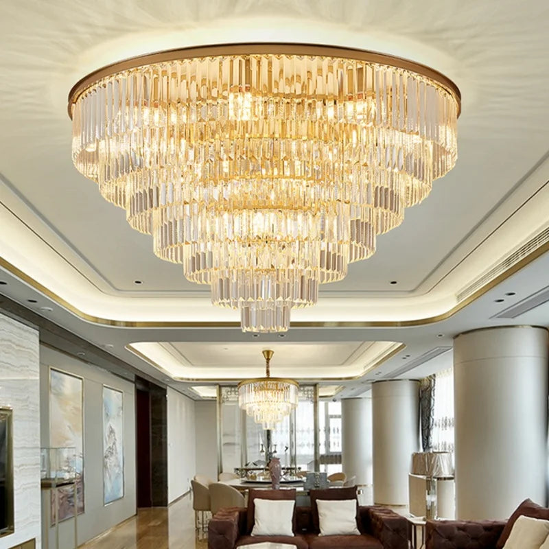 lustre moderne élégant doré transparent prismes géométriques câble led chambre salle mangerhôtel