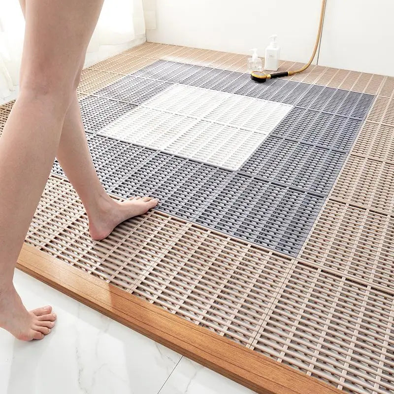 tapis sol blanc bleu gris moderne clips antidérapants salle bain lavablewasher