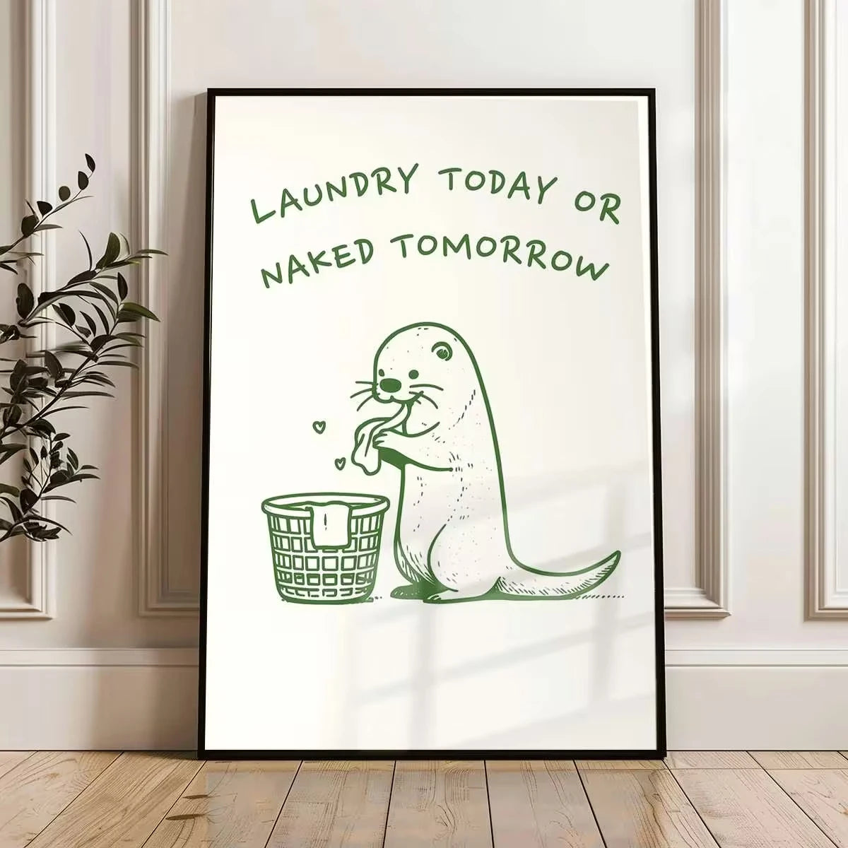 affiche murale otter humoristique blanche verte décoration chambre salon enfant illustration simple cadre métal
