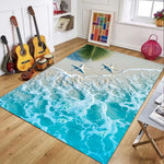 tapis moderne thème marin coquillages bleu blanc velours anti dérapant 80x120cm