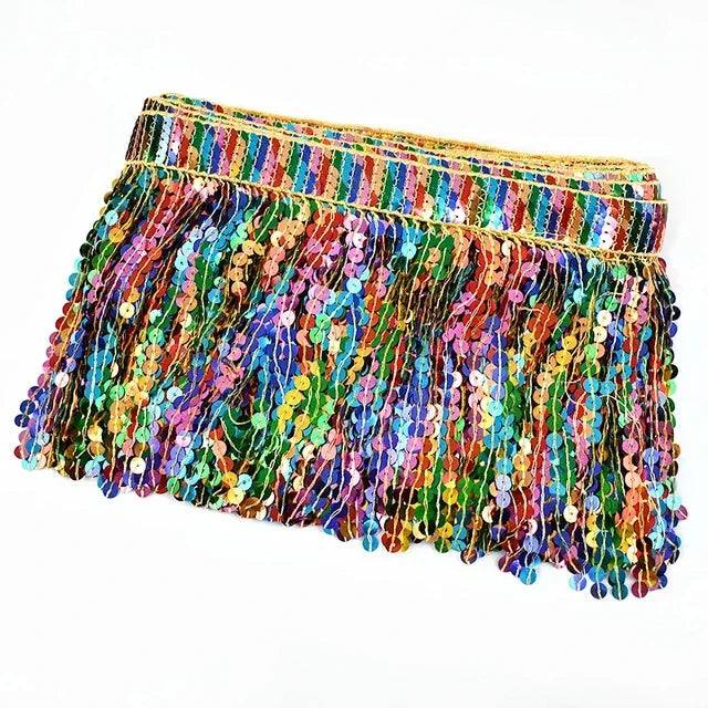 frange pailletée multicolore dentelle perlée élastiquée jupe élégante décoration vêtement textile maison DIY