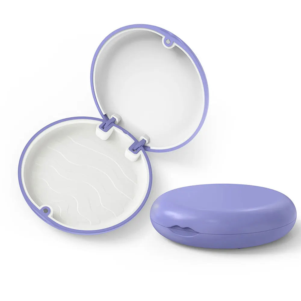 boîte rangement prothèse dentaire bleu blanc moderne ondulée clips tige plastique haute qualité