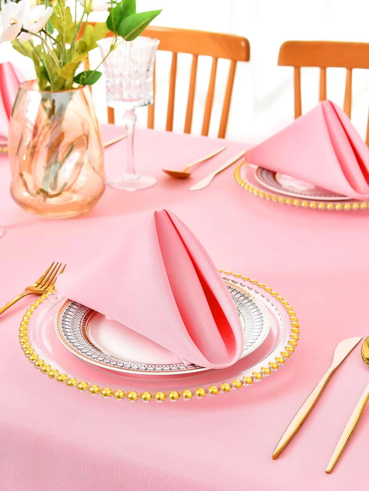 serviettes table rose unies 40x40cm polyester durables mariage banquet décoration maison festive