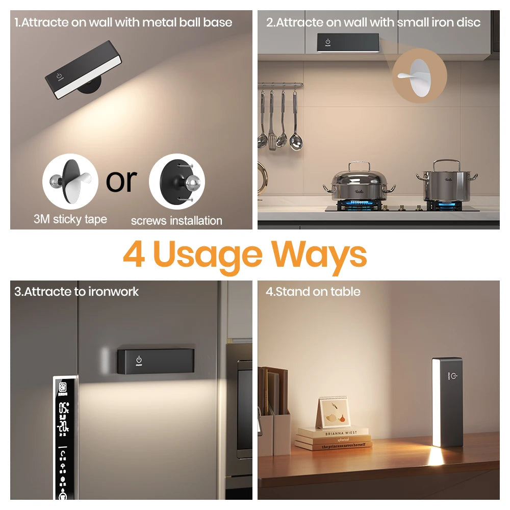 lampe murale led moderne noire rechargeable télécommande interrupteur tactile fixe mur flux lumineux 249