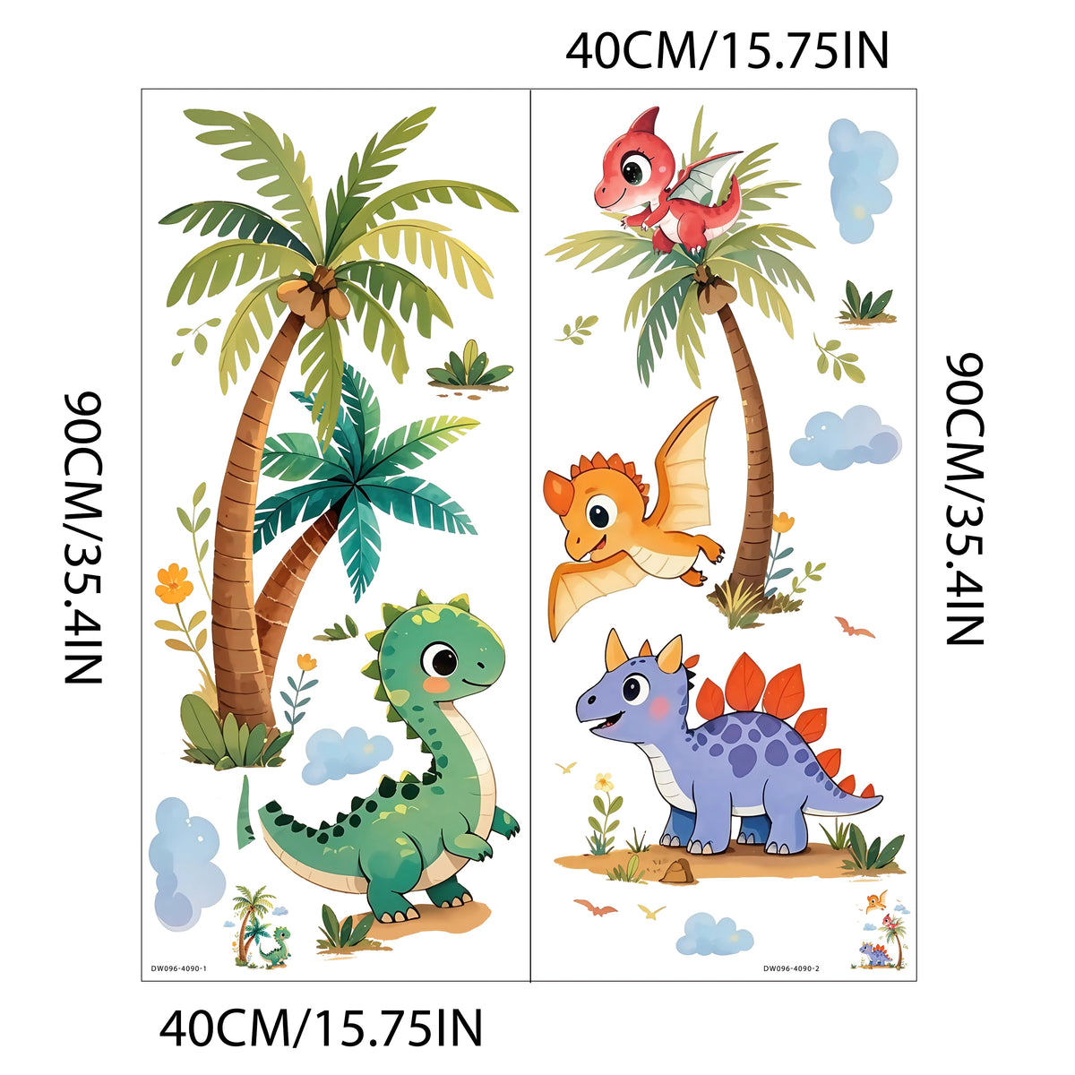 sticker mur dinosaure dessin animé palmier nuage fleur enfant chambre décoration unique