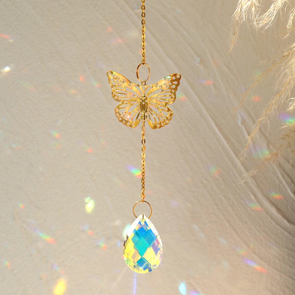 suspension décorative attrape soleil cristal lune soleil étoiles boho extérieur intérieur or transparent