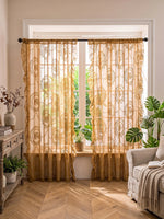 rideau floral semi transparent classique brodé fleurs beige clair salon décoration intérieure polyester