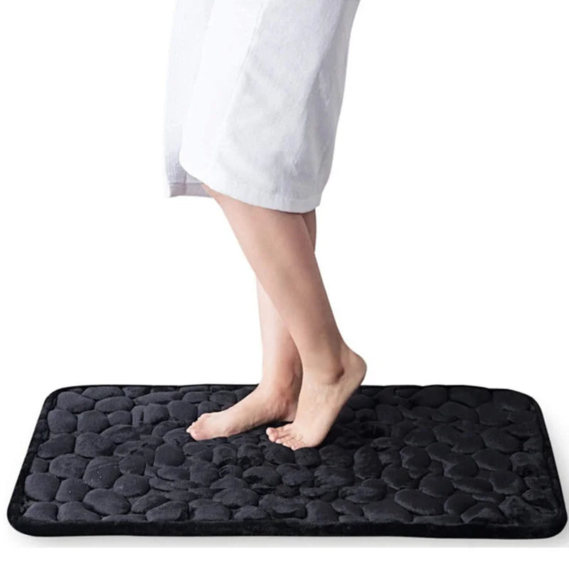 tapis bain antidérapant texture galet coton polyester moderne salle bain sol maison