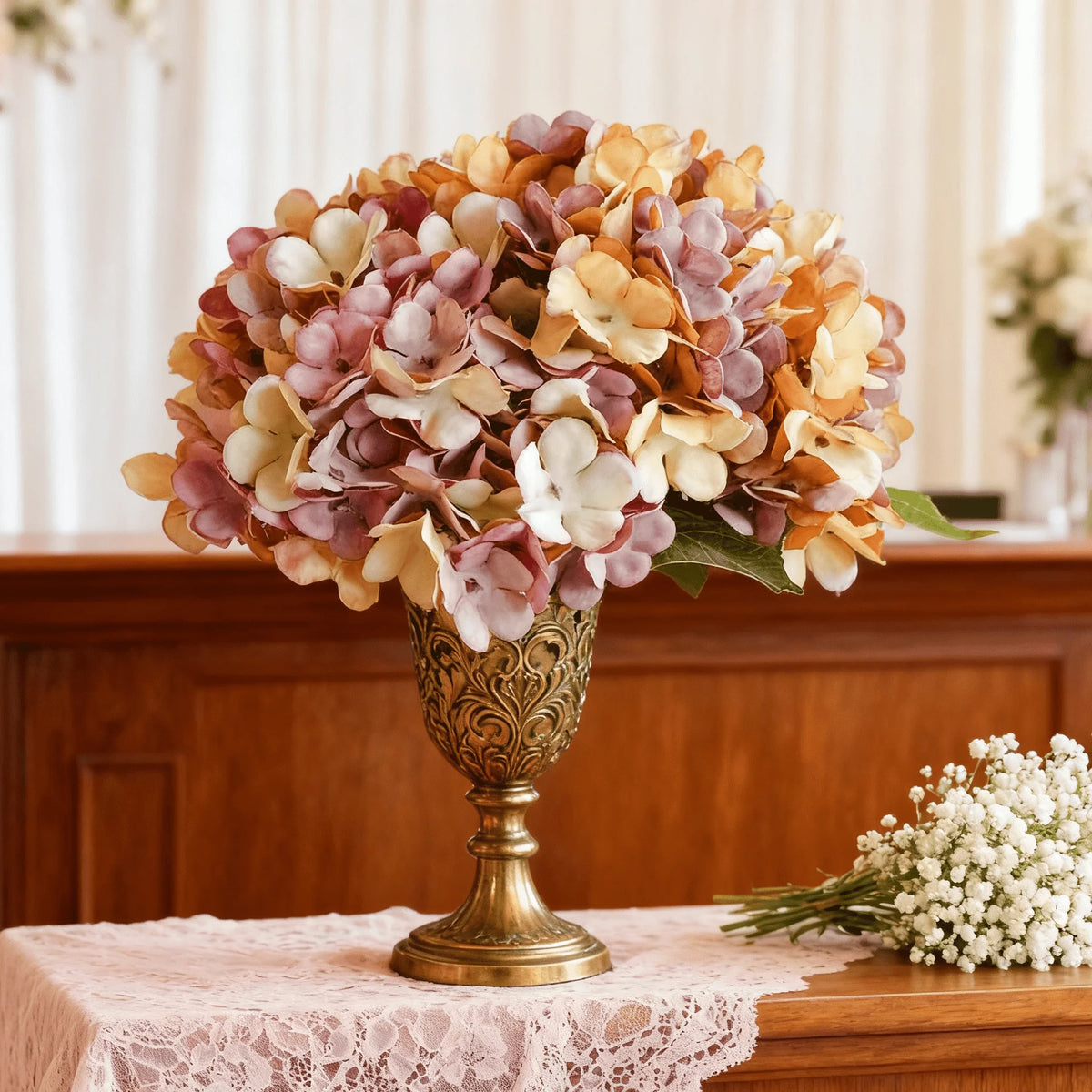 bouquet artificiel hortensia soie blanc vert marron rose beige vases transparents classique moderneintérieurDecorationFleursArtificielles