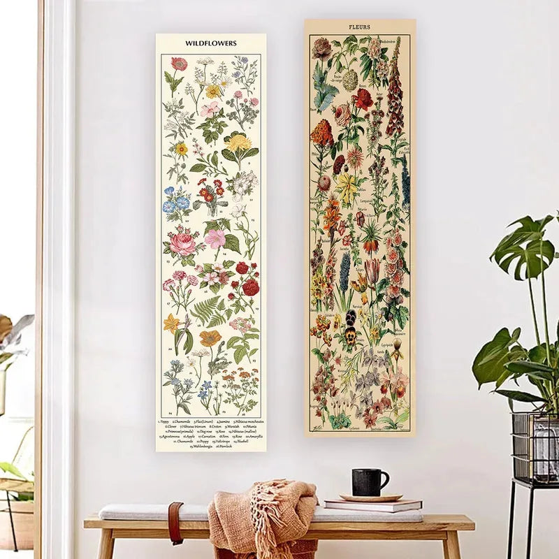 tapisserie vintage fleurs sauvages motif champignons multicolore deco murale salon entrée polyester rectangle