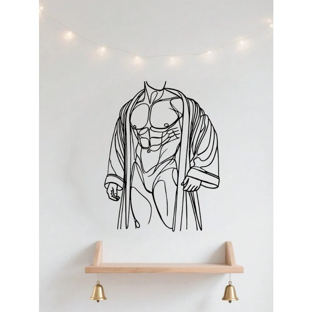 autocollant mural minimaliste personnage musclé noir résistant salle bain