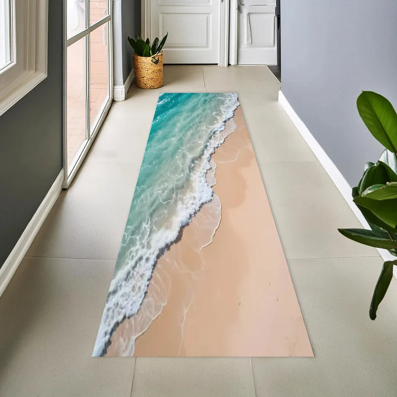 tapis couloir motif plage vagues turquoise moderne antidérapant extérieur decoration chambre