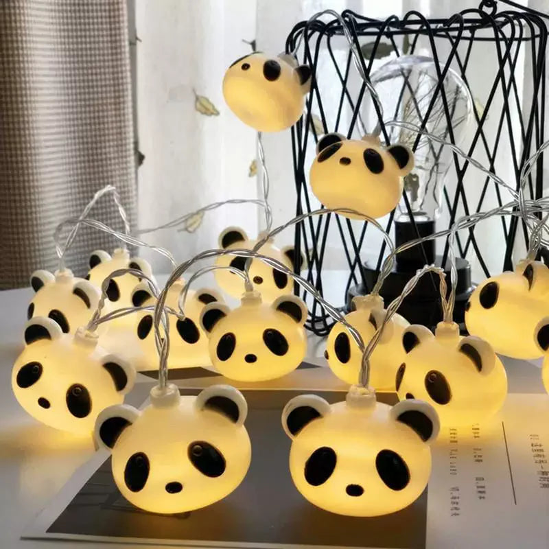 guirlande lumineuse led pandas blancs noirs visages animaux chambre décoration féerique scintillement moderne