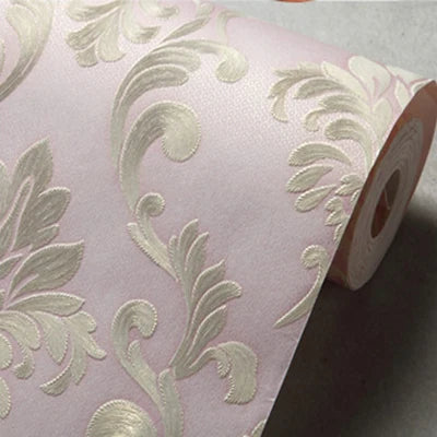 papier peint fleur motif relief classique baroque élégant chambre salon decoration résistant humidité