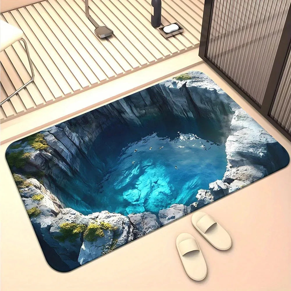 tapis moderne antidérapant polyester bleu gris piscine naturelle extérieur 80x120cm