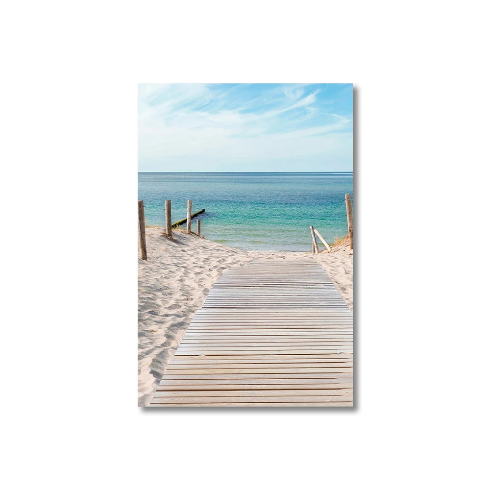 tableau toile paysage marin plage moderne décoration murale salon bleu beige blanc