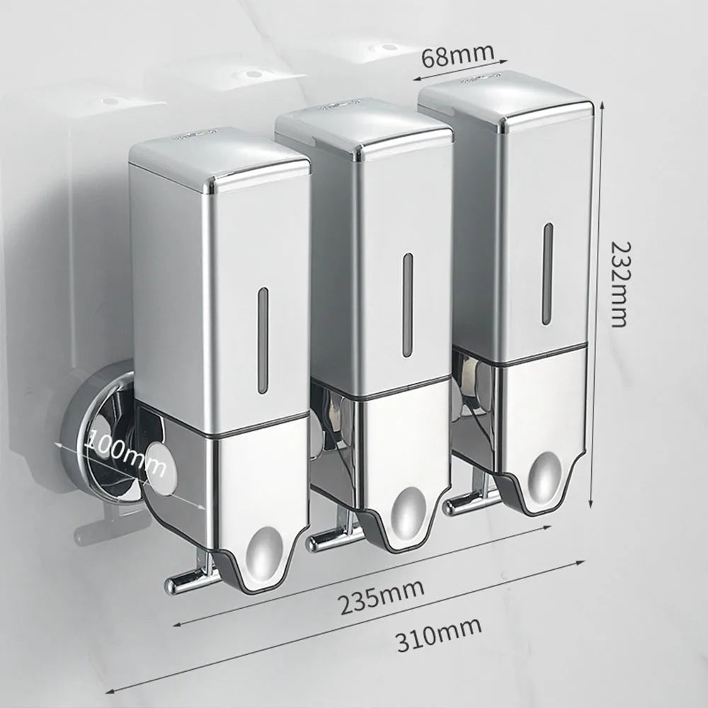 distributeur savon liquide argenté moderne fixations yeillets salle bain chambre