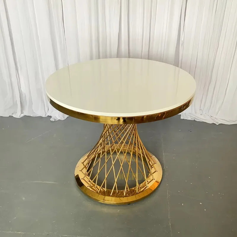 table moderne élégante or blanc verre transparent structure métal doré geometrique haute qualité durable