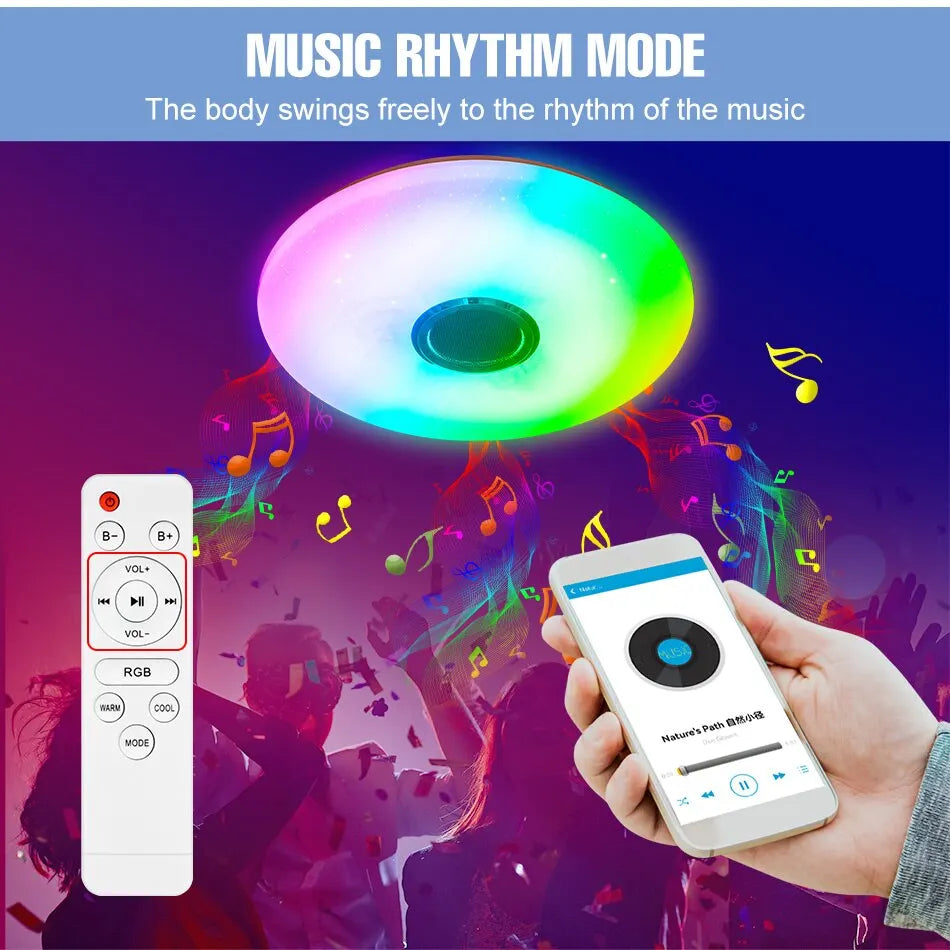 plafonnier led moderne blanc points noirs éclairage rgb télécommande 220v ac musique