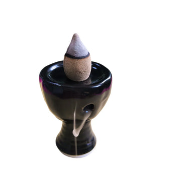 diffuseur d'encens poterie moderne motifs floraux noir gris beige