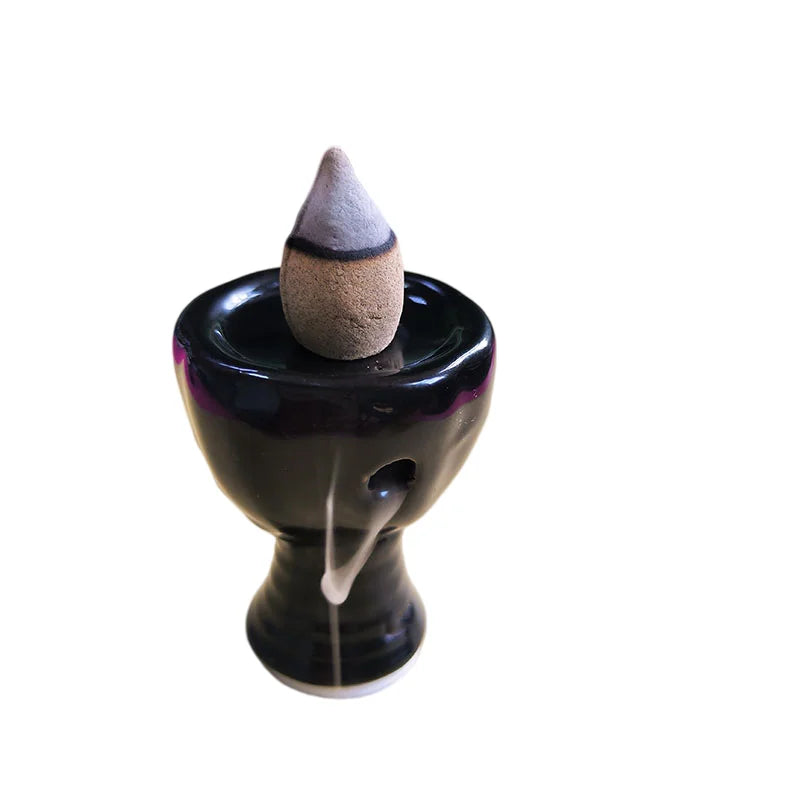 diffuseur d'encens poterie moderne motifs floraux noir gris beige
